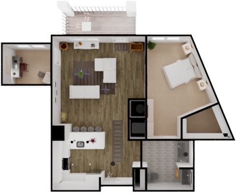 Floor plan for 1 bed, 1 bath, 934 sqft
